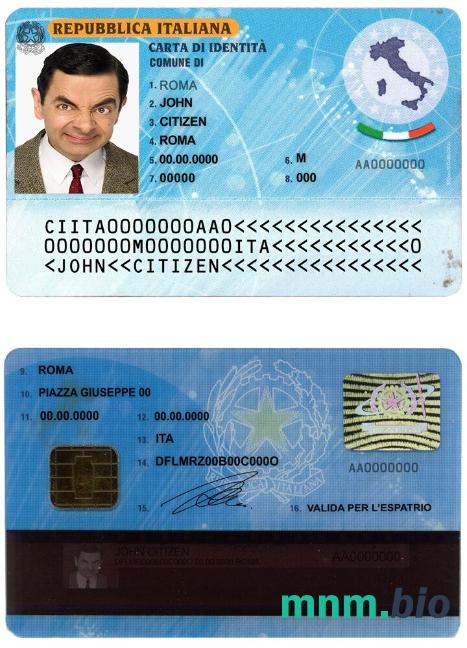 Szablon dowodu osobistego Włoch w formacie PSD, w pełni edytowalny, ze wszystkimi czcionkami (2006 – 2016)